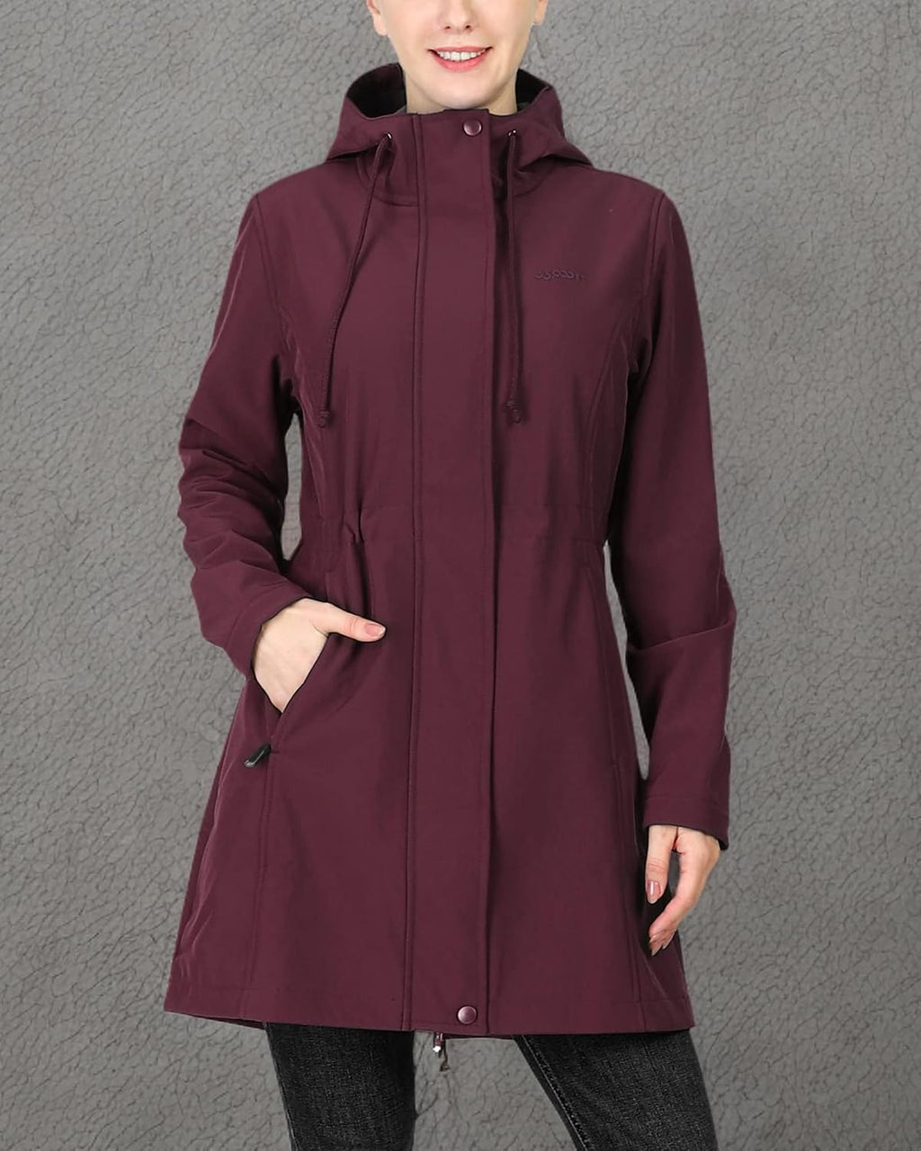 Women's Softshell Long Jacket with Hood Fleece Lined Windproof Warm up Waterproof Windbreaker