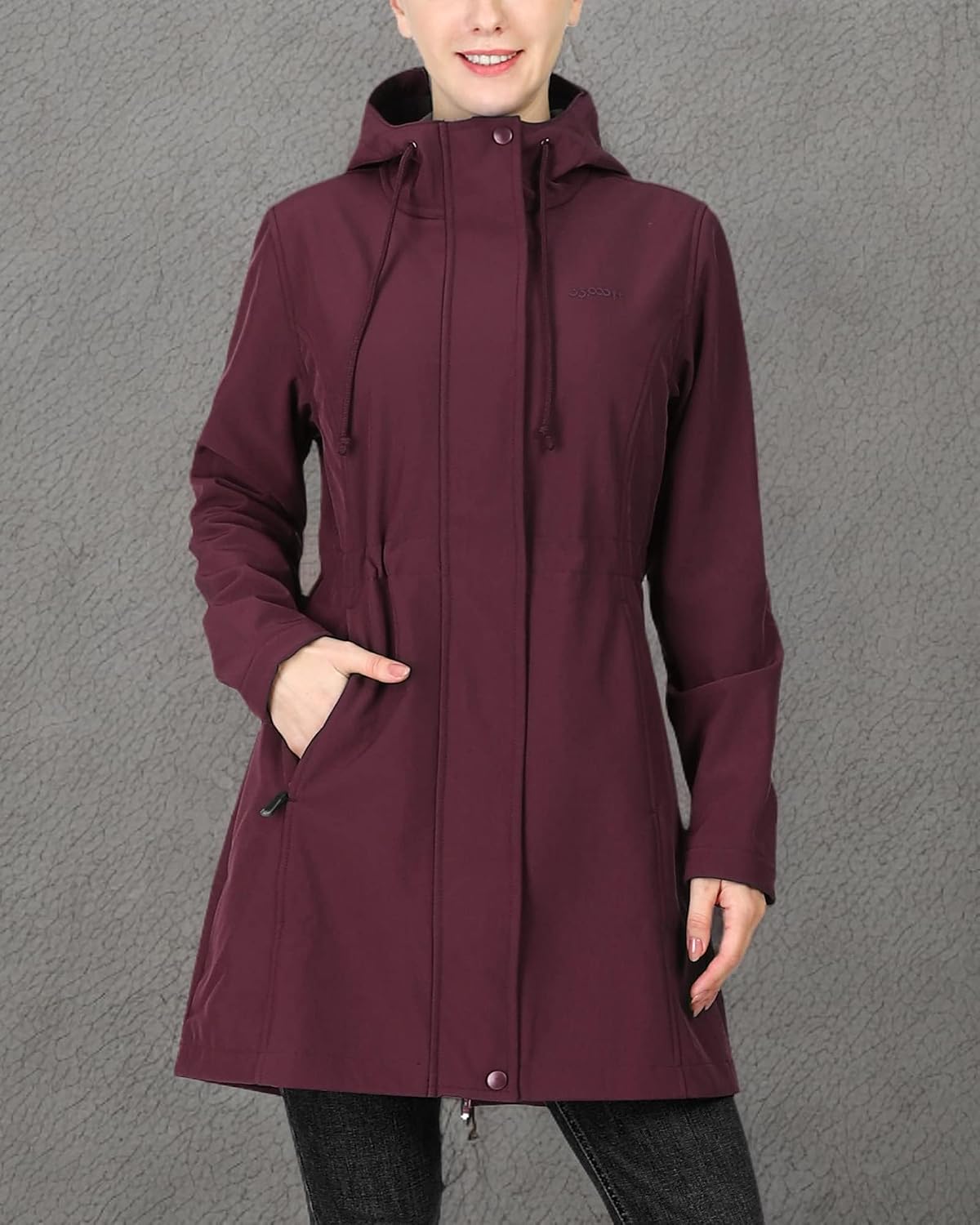Women's Softshell Long Jacket with Hood Fleece Lined Windproof Warm up Waterproof Windbreaker