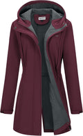 Women's Softshell Long Jacket with Hood Fleece Lined Windproof Warm up Waterproof Windbreaker