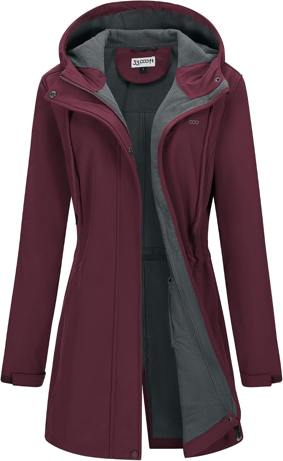 Women's Softshell Long Jacket with Hood Fleece Lined Windproof Warm up Waterproof Windbreaker