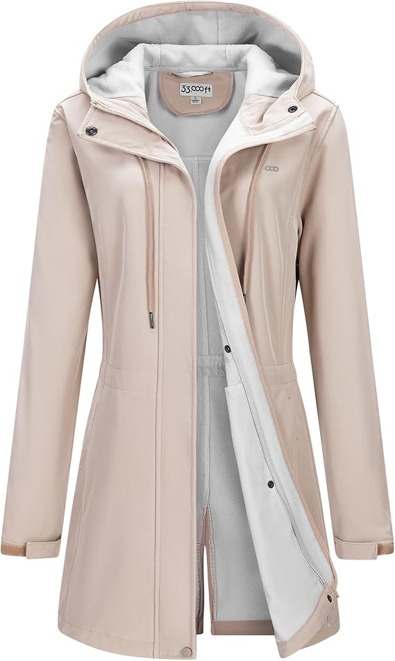 Women's Softshell Long Jacket with Hood Fleece Lined Windproof Warm up Waterproof Windbreaker
