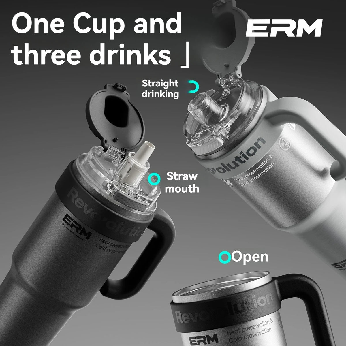 1200ML Extra Large Ceramic Tumbler Drinkware Stainless Steel Water Bottle Insulated Vacuum Flask Straw & Handle Leakproof