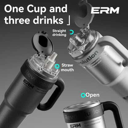 1200ML Extra Large Ceramic Tumbler Drinkware Stainless Steel Water Bottle Insulated Vacuum Flask Straw & Handle Leakproof