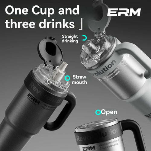 1200ML Extra Large Ceramic Tumbler Drinkware Stainless Steel Water Bottle Insulated Vacuum Flask Straw & Handle Leakproof