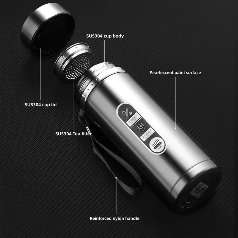 SoftAura Stainless Steel Thermos Bottle LED Temperature Display 500ML- 1L Sus304 Vacuum Flask Portable Cup  2026 New