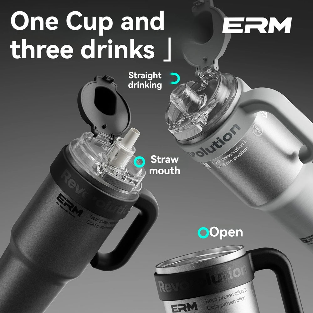 1200ML Extra Large Ceramic Tumbler Drinkware Stainless Steel Water Bottle Insulated Vacuum Flask Straw & Handle Leakproof