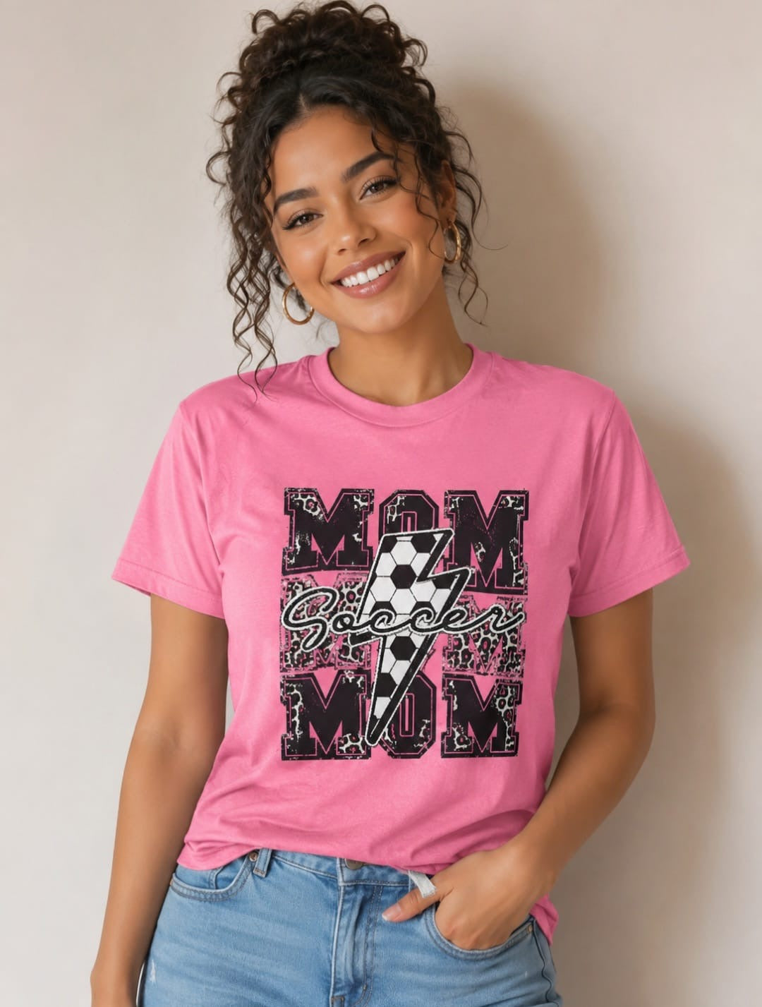 Soccer Mom Lightning Graphic T-Shirt -Pink Unisex