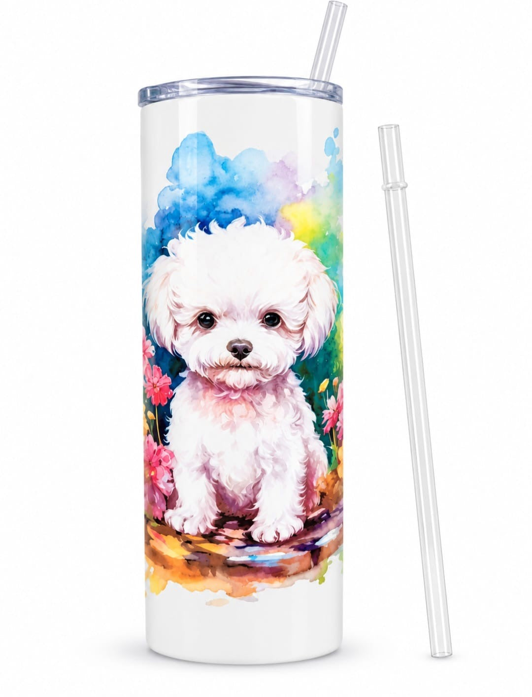 Cute White Puppy 20oz Skinny Tumbler with Straw