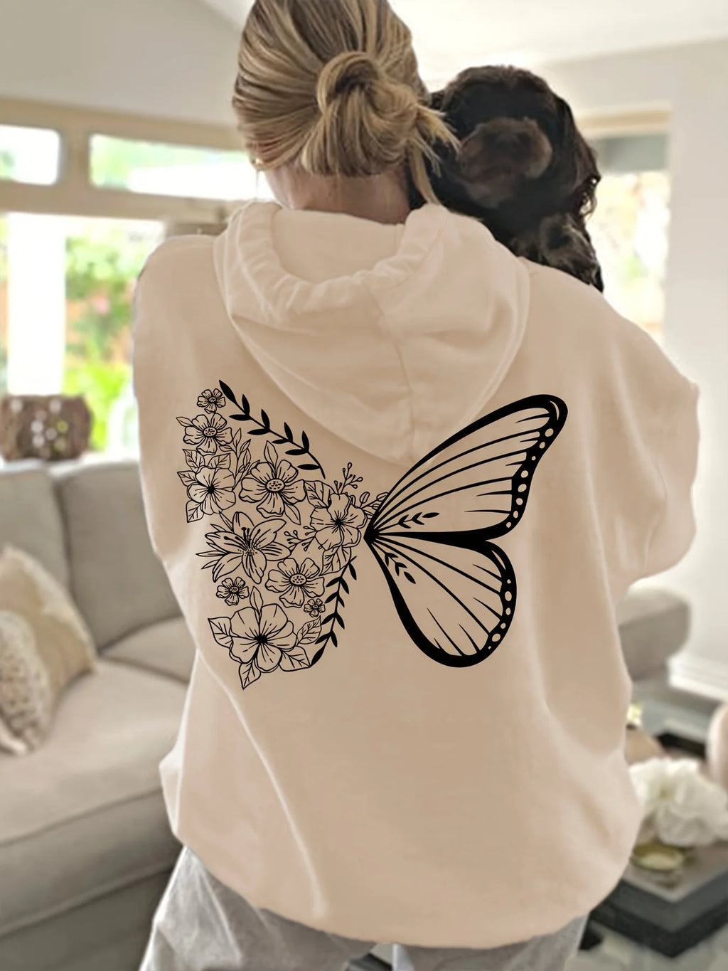 Women's Fashion Casual Creative Alphabet Drawing Fashion Trend  Hoodie Casual Long Sleeve Pullover with Kangaroo Pockets Trendy