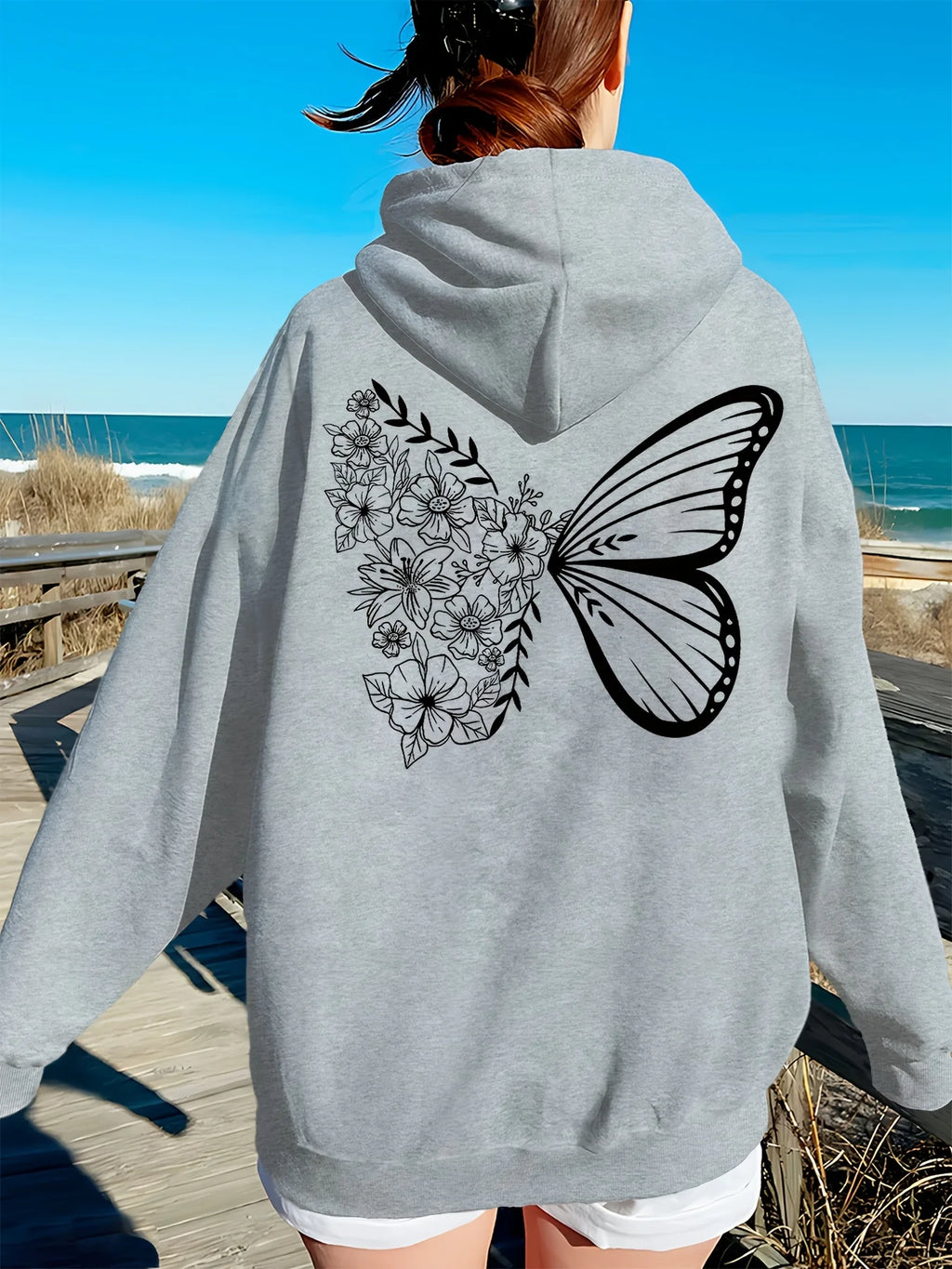 Women's Fashion Casual Creative Alphabet Drawing Fashion Trend  Hoodie Casual Long Sleeve Pullover with Kangaroo Pockets Trendy