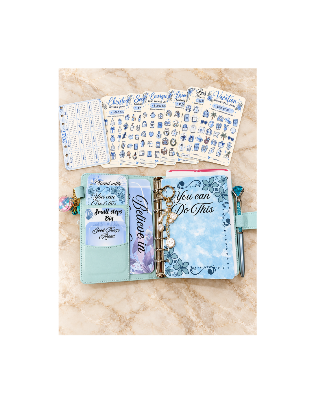 Savings Binder Challenge – Budget & Money Saving Planner color blue