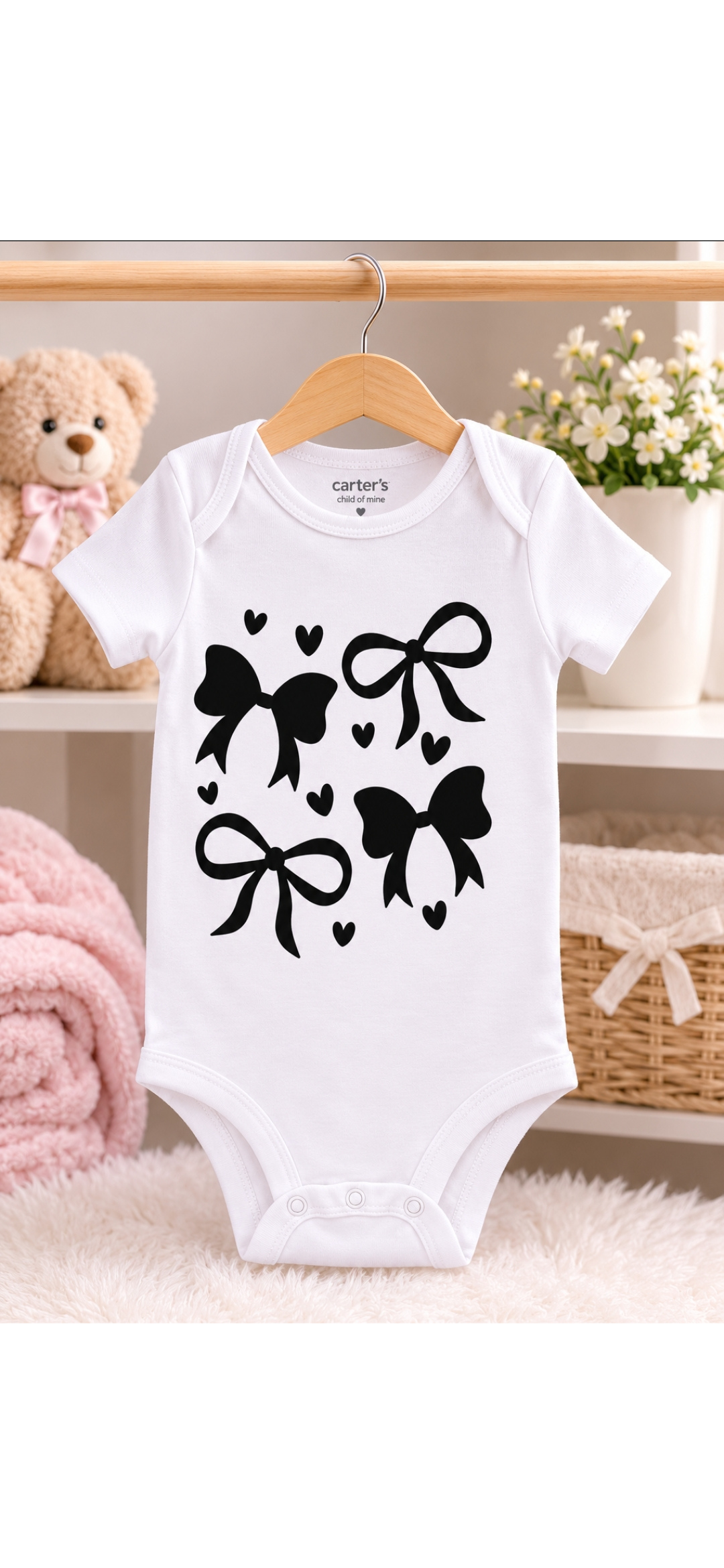 Baby Girl Bow Bodysuit- Cute Short Sleeve Infant Onesie 3-6Month