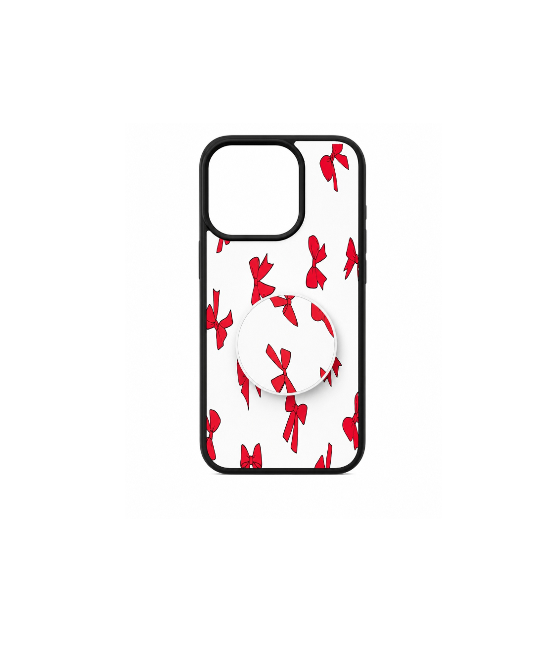 Title Red Bow iPhone 15 Pro Case with Matching Grip Stand – Shockproof Protective Cover