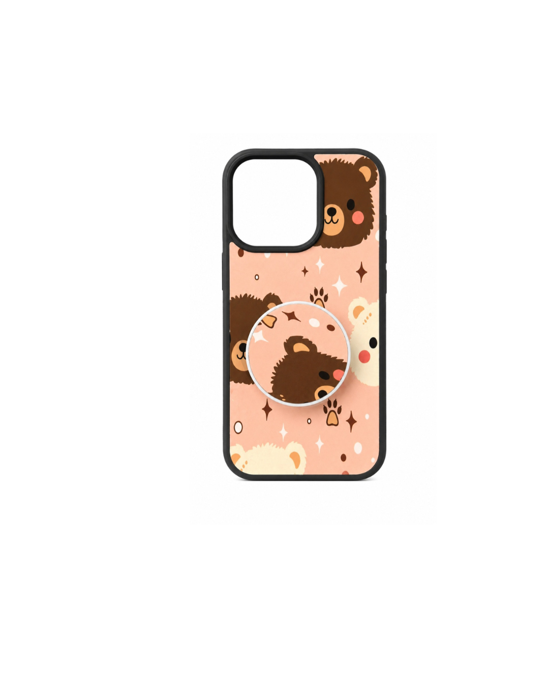 Cute Teddy Bear iPhone 15 Pro Case with Matching Grip Stand – Shockproof Protective Cover