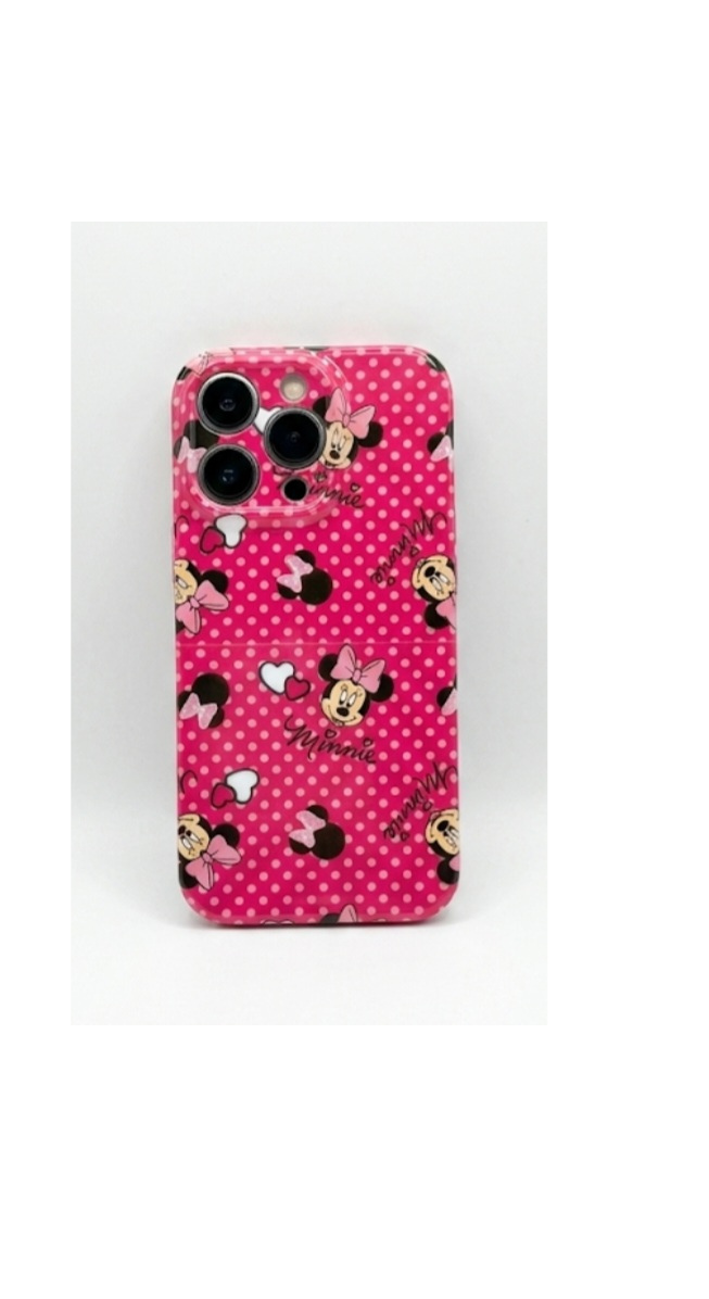 Vibrant Pink Minnie Mouse Pattern iPhone 16 Pro, Phone Case with Heart Accents