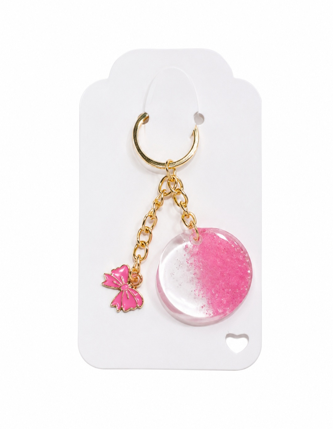 Pink Glitter Resin Keychain with Bow Handmade Bag Charm.