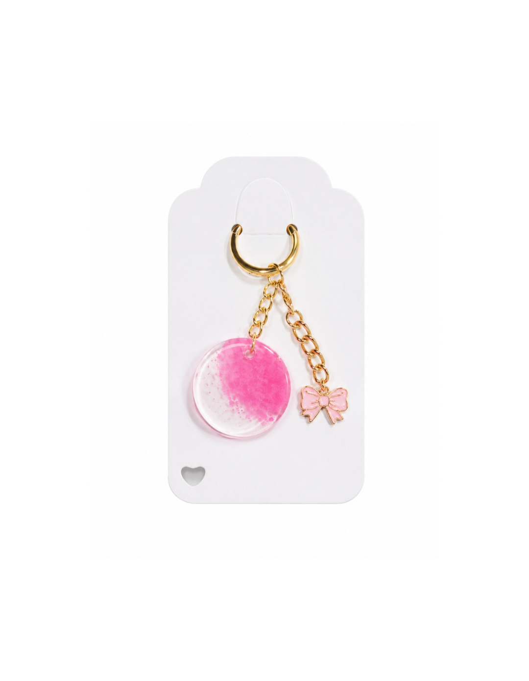 Pink Glitter Resin Keychain with Bow Charm Handmade Bag Charm.