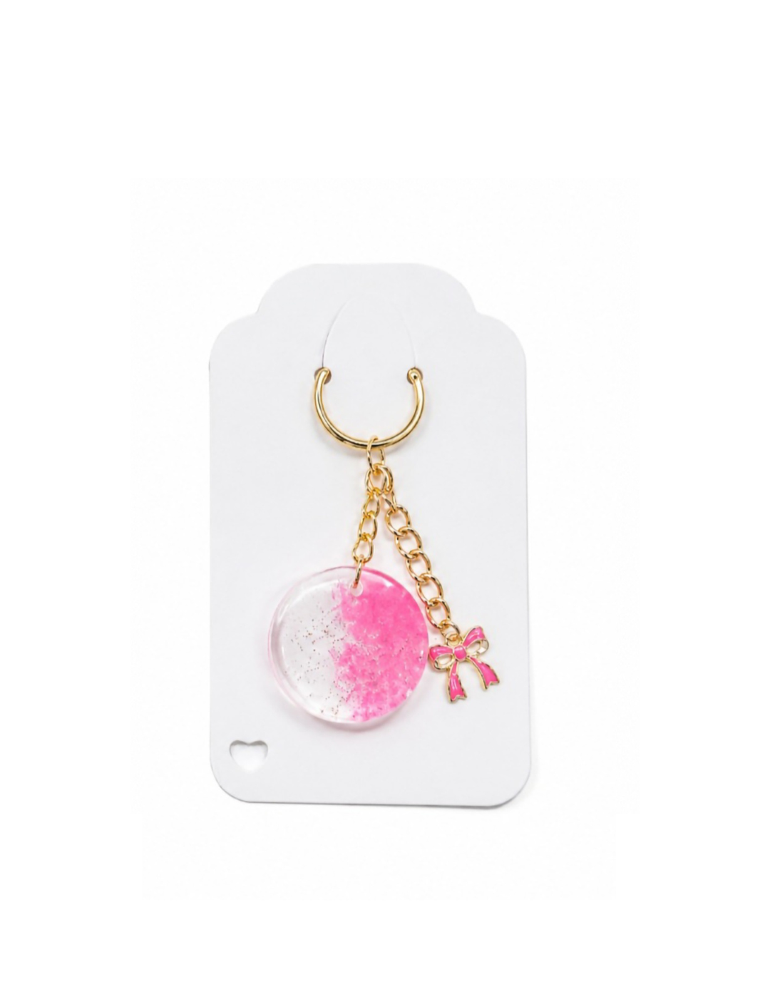 Pink Glitter Resin Keychain with Bow Charm Handmade Bag Charm