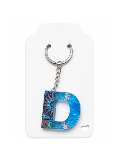 Letter D Resin Keychain - Blue Glitter Alphabet Initial Keychain