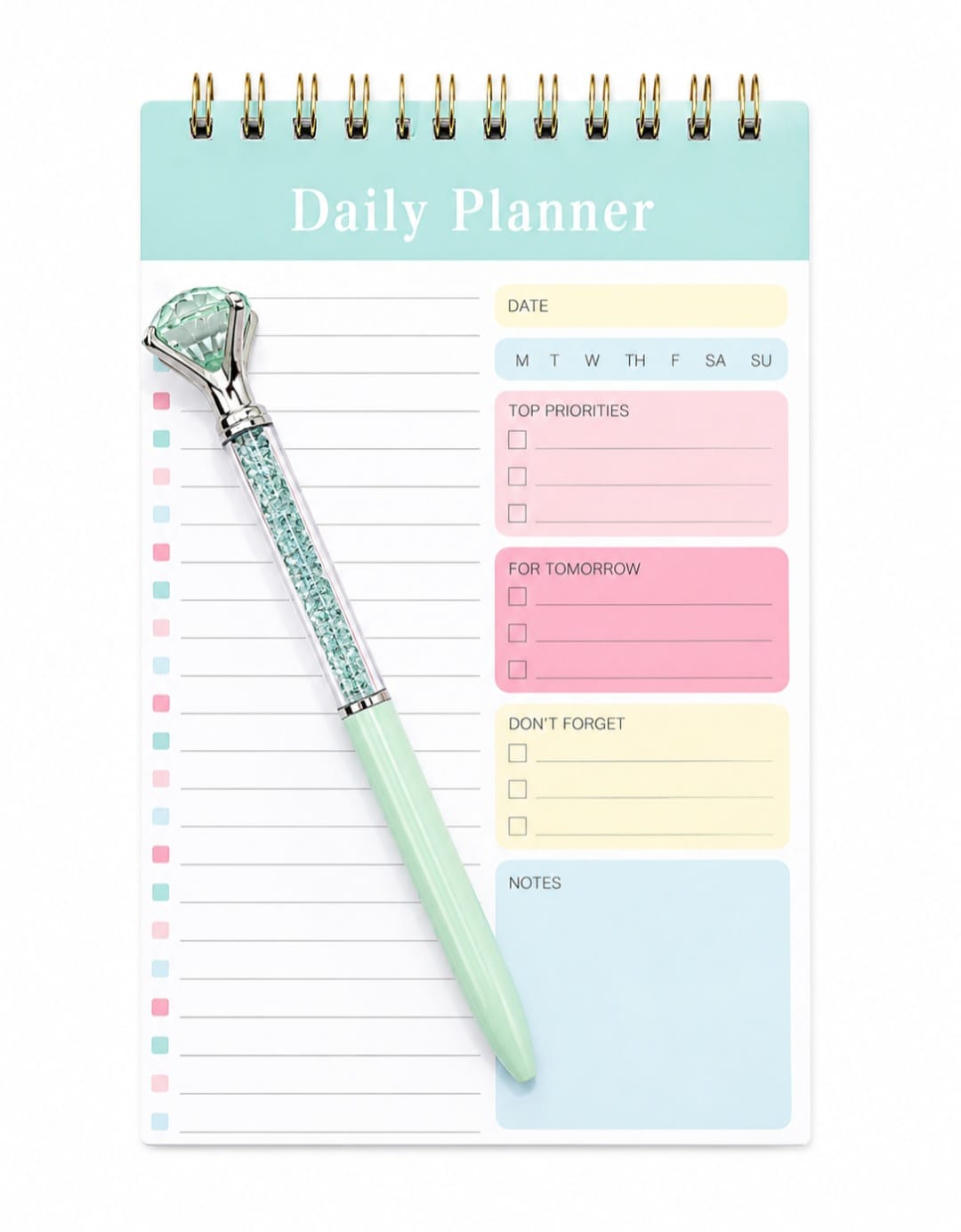 Pastel Daily Planner Notepad with Crystal Diamond pen