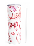 20oz Pink Bow Stainless Steel Tumbler – Coquette Design with Plastic Straw