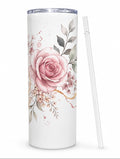 Elegant Pink Rose Floral 20oz Skinny Tumbler with straw