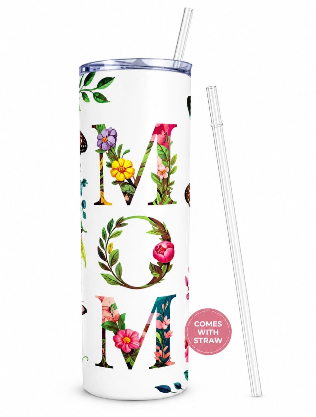 Floral MOM 20oz Skinny Tumbler with Straw