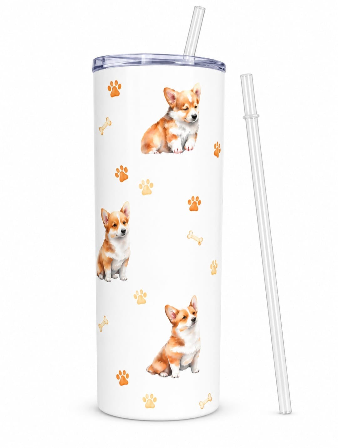 Cute Corgi Puppy 20oz Skinny Tumbler with straw